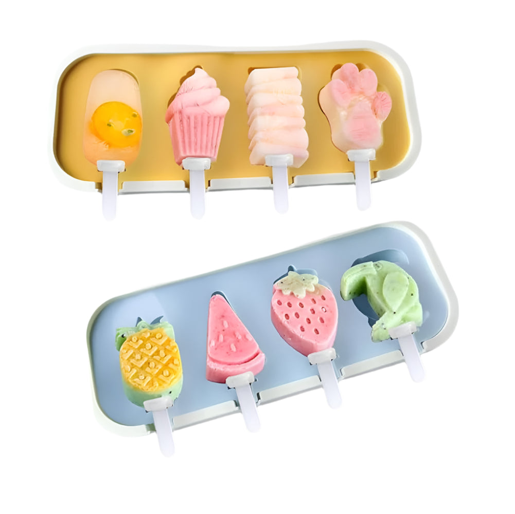 Popsicle Mold Design 1 in use, creating frozen popsicles on a white background.