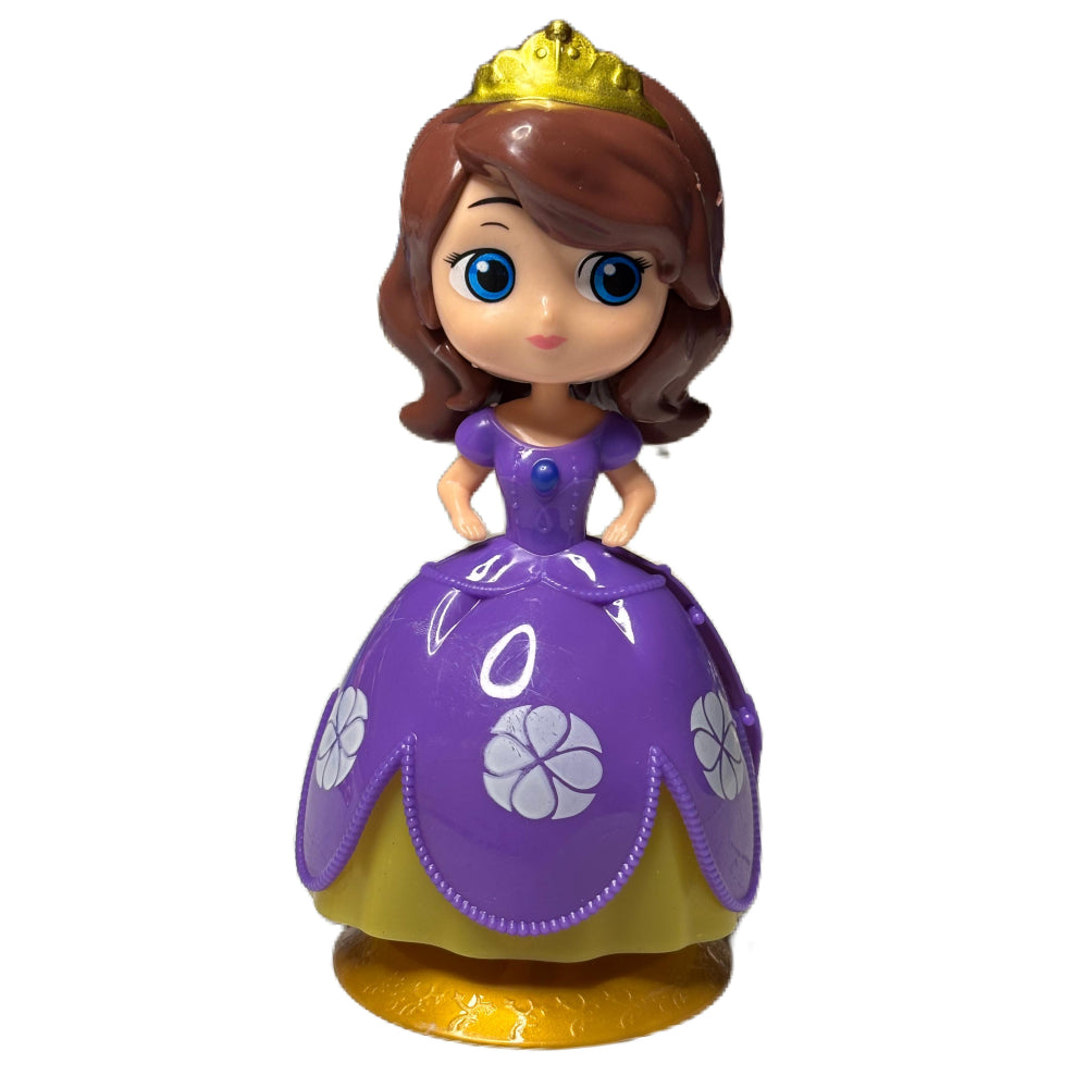 Purple Gown Doll Cake Toy Topper lying flat on white background