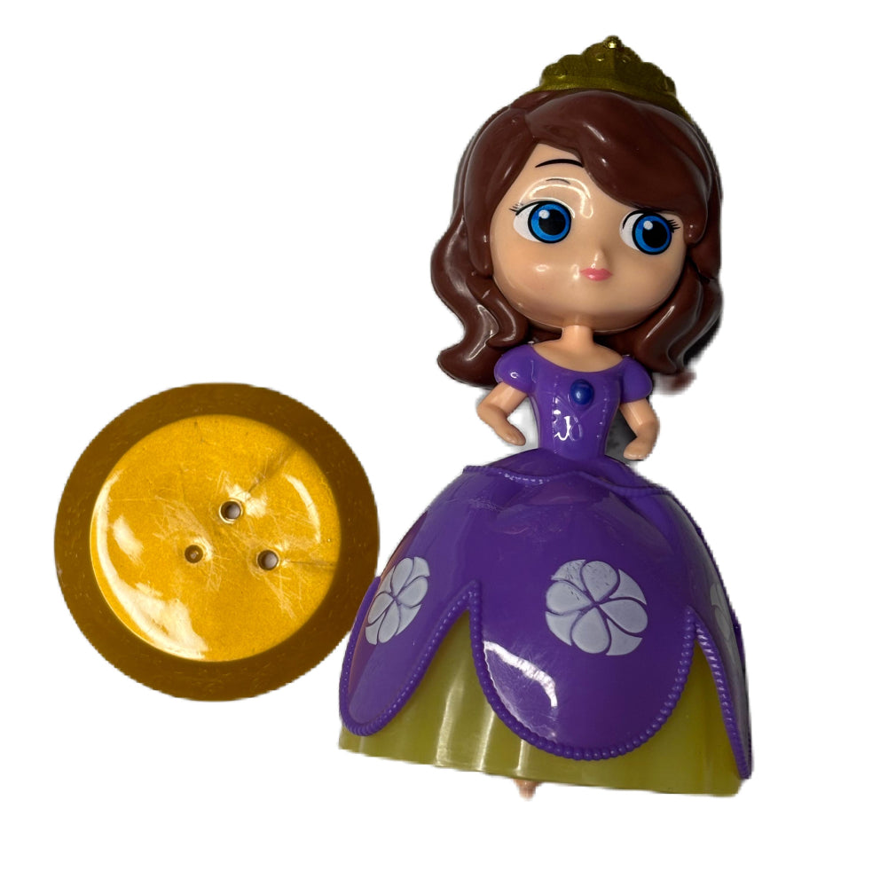 Purple Gown Doll Cake Toy Topper lying on its side on white background