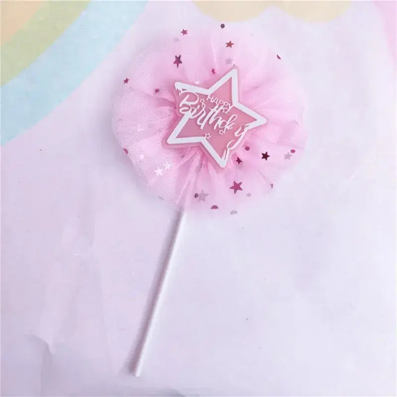 Star Shape Candy Princess Lace Cake Topper Happy Birthday Blue TPR084