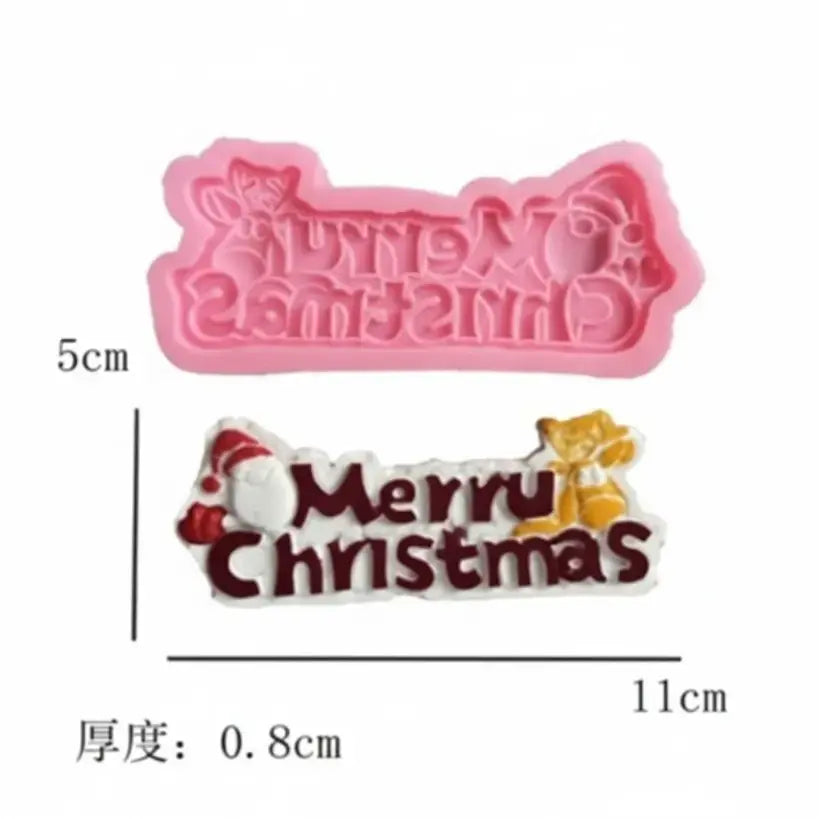 FM145 Merry Christmas Silicone Mold with Santa & Bell – Fondant, Chocolate & Resin Craft