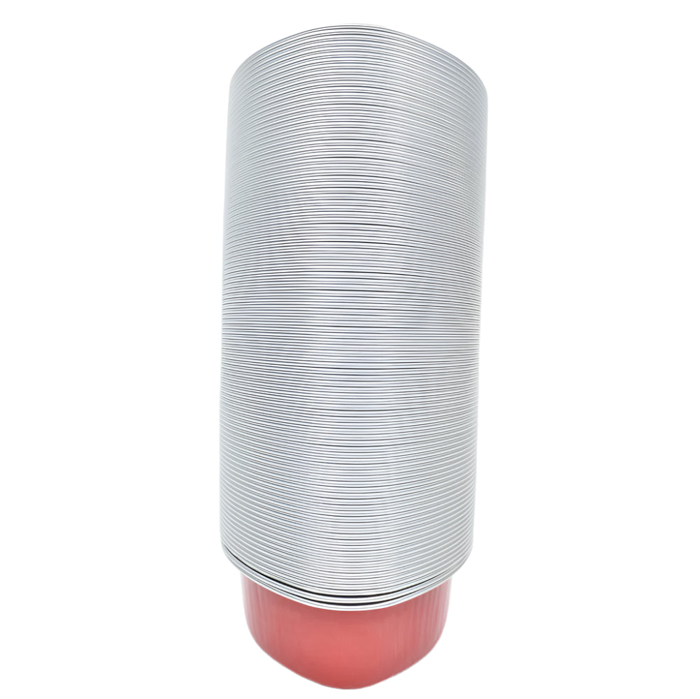 50-Piece Pack of Red Heart Shaped Foil Containers with lids displayed on a white background.