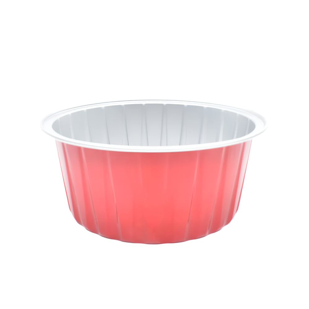 Red Round Foil Containers on a white background.
