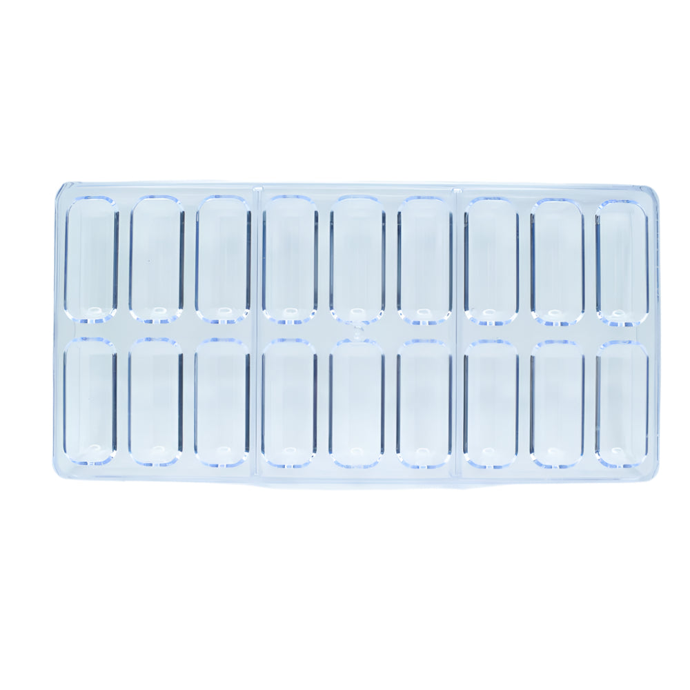 Rounded Rectangle Shaped Polycarbonate Chocolate Bar Mold displayed on a clear white background for precise viewing of its shape and features.