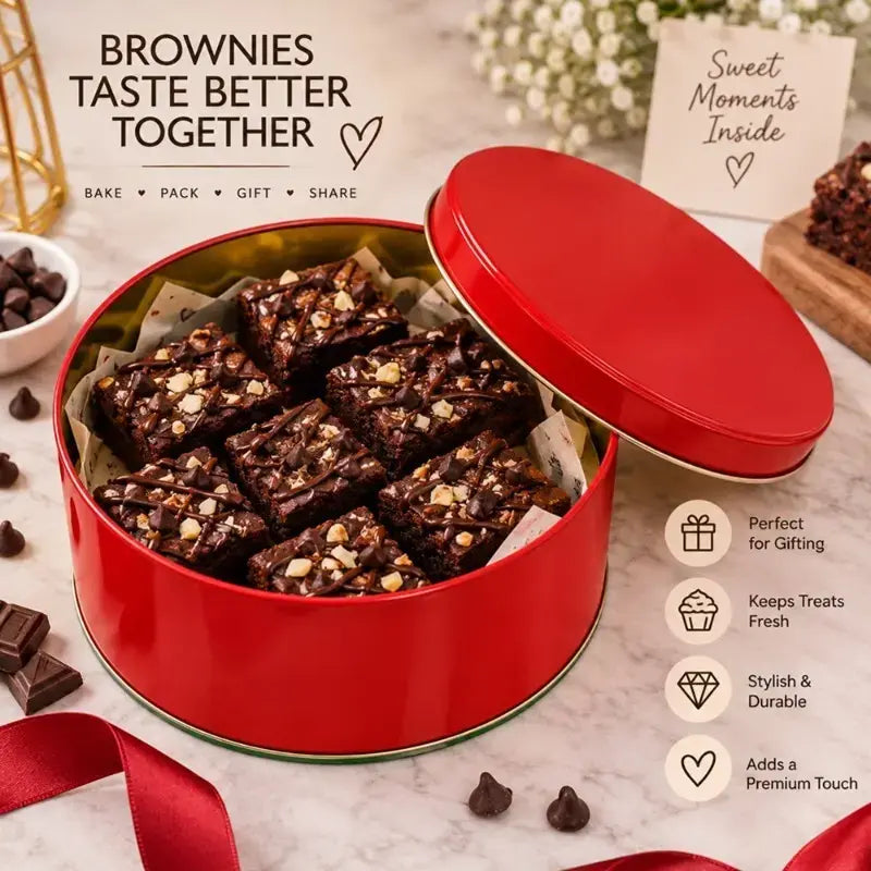 CL082 Shiny Round Metal Gift Tin Box with Lid – 4 PCS Pack for Cookies, Chocolates, Dry Fruits, Hampers