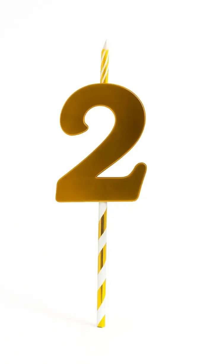 Golden Number 0-8 Candle – Metallic Finish with Striped Stick CD019