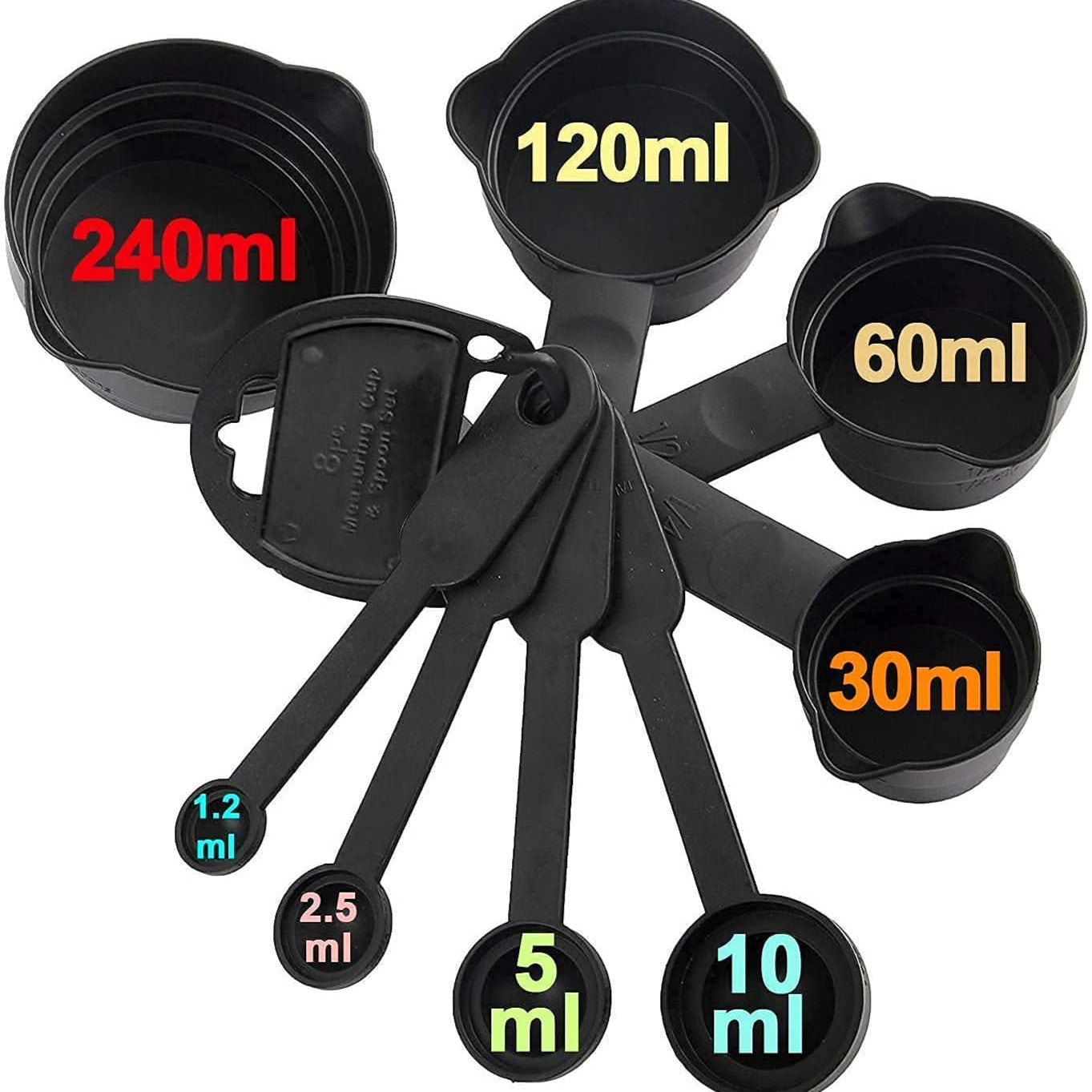 Plastic Measuring Spoon and Cup Set, 8-Pieces black BT243
