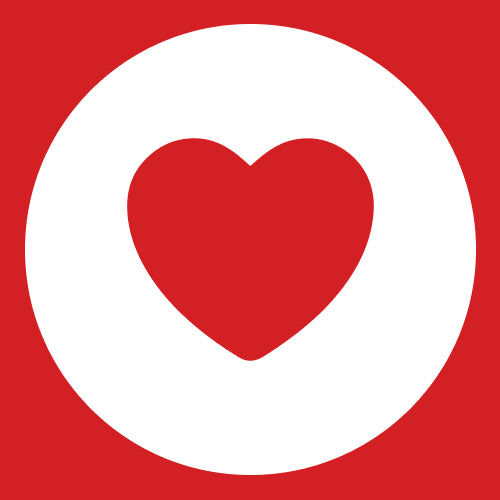 Red heart placed in the center of a white circle on a clean background, symbolizing love and simplicity.