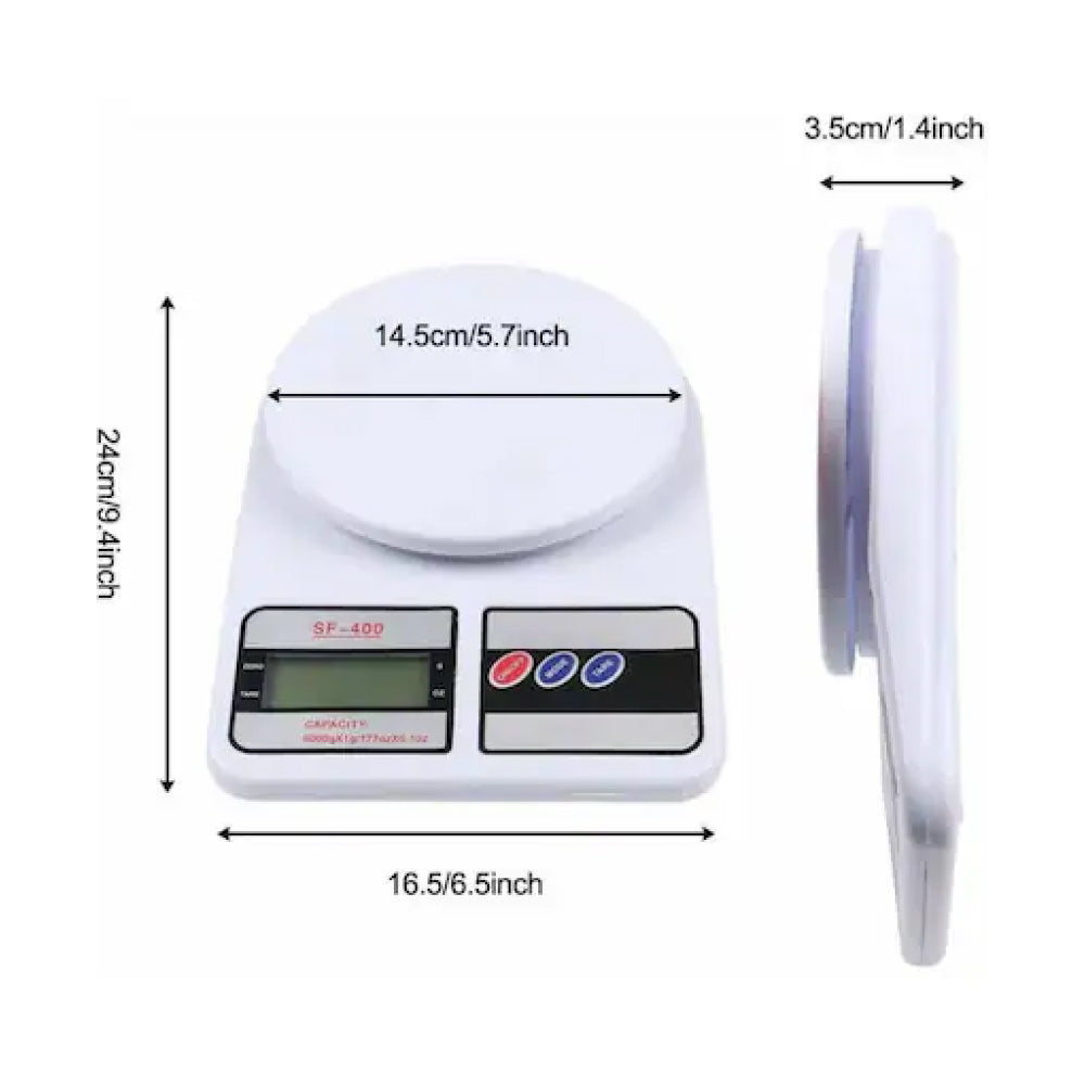 SF400 Weighing Scale shown with measurements on a white background for precise size and detail visualization.