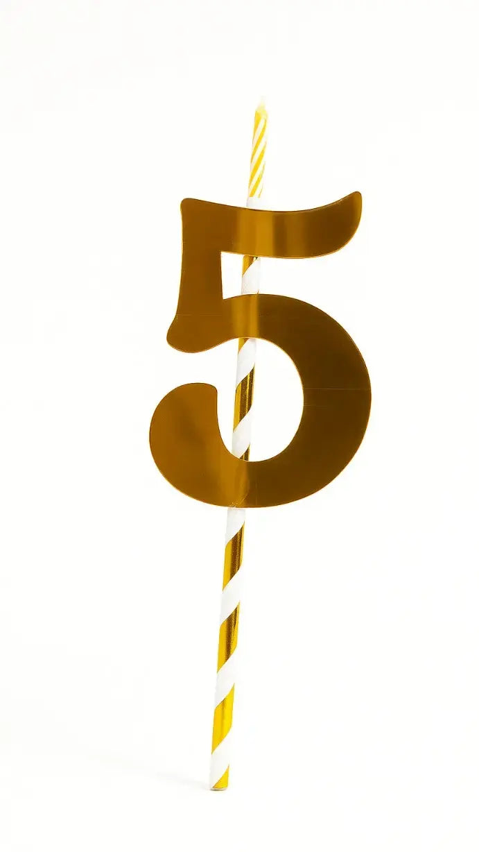 Golden Number 0-8 Candle – Metallic Finish with Striped Stick CD019
