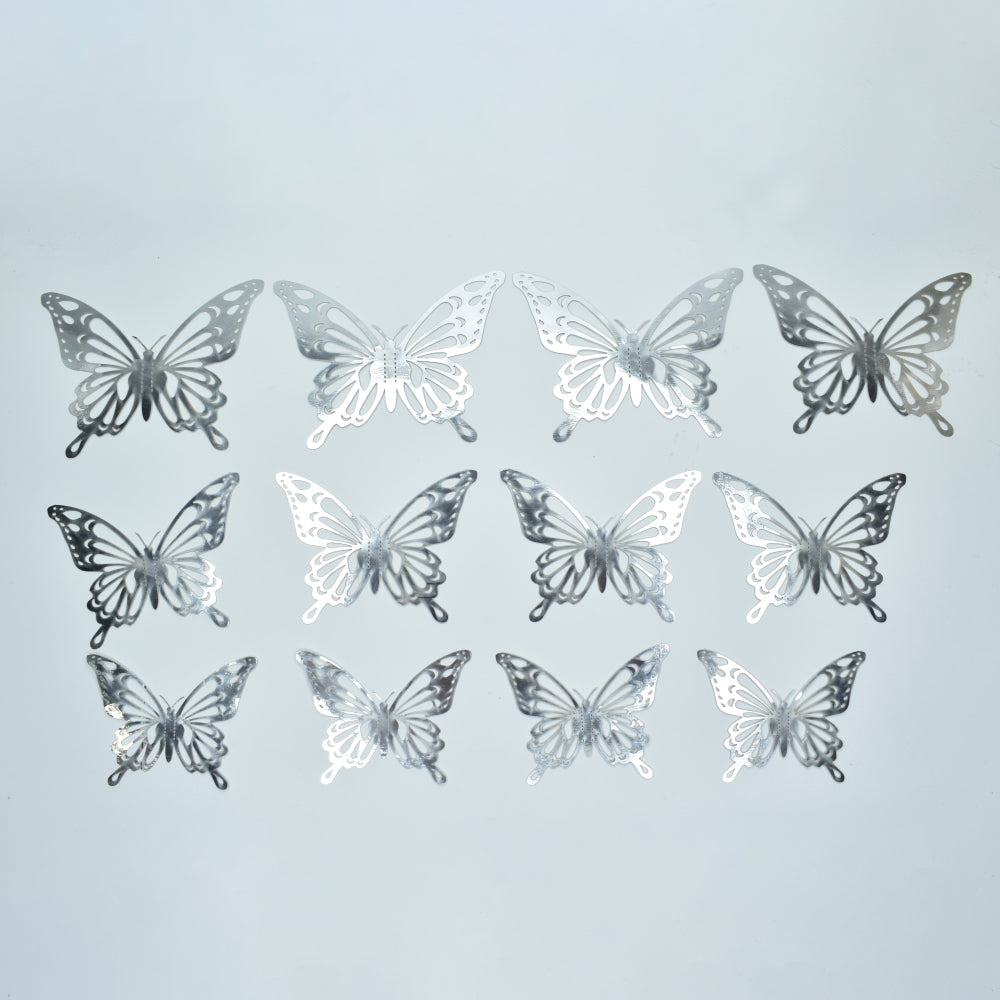 Silver Butterfly Cake Toppers arranged on a white background for clear view