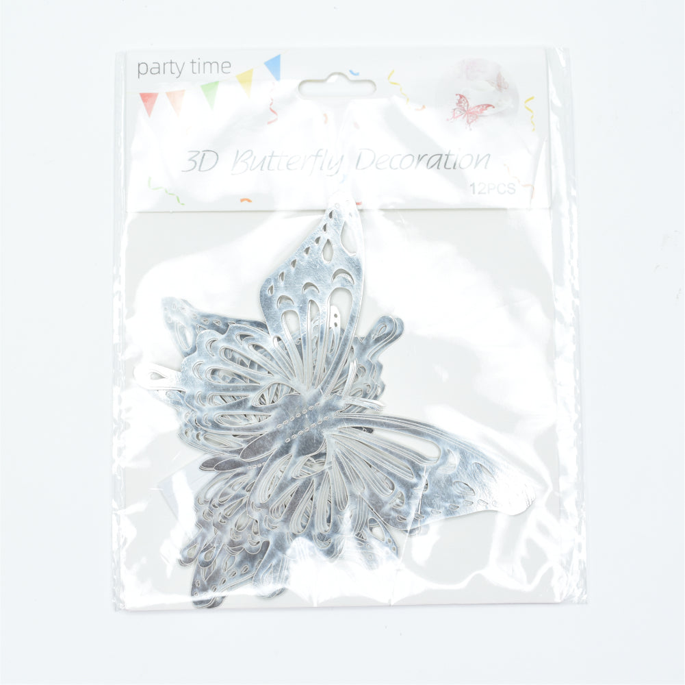 Silver Butterfly Cake Topper packet displayed on a white background for clear view
