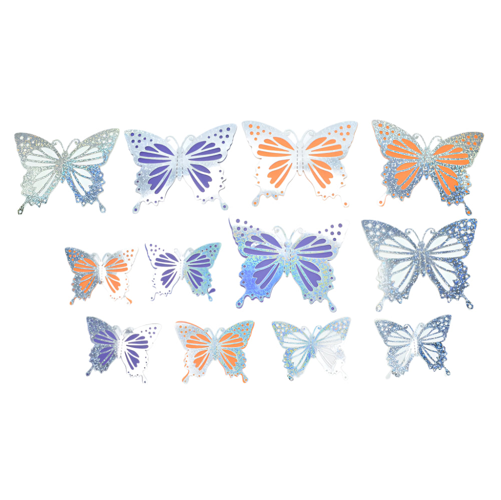 Silver Glitter Orange & Purple Butterfly Cake Toppers arranged on a white background for clear view