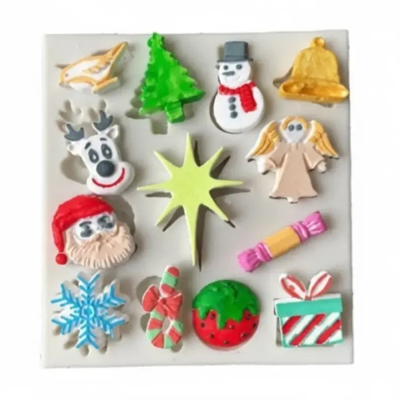 14-Cavity Christmas Santa, Reindeer, Angel & Star Silicone Mold – Holiday Decor Set | FM170