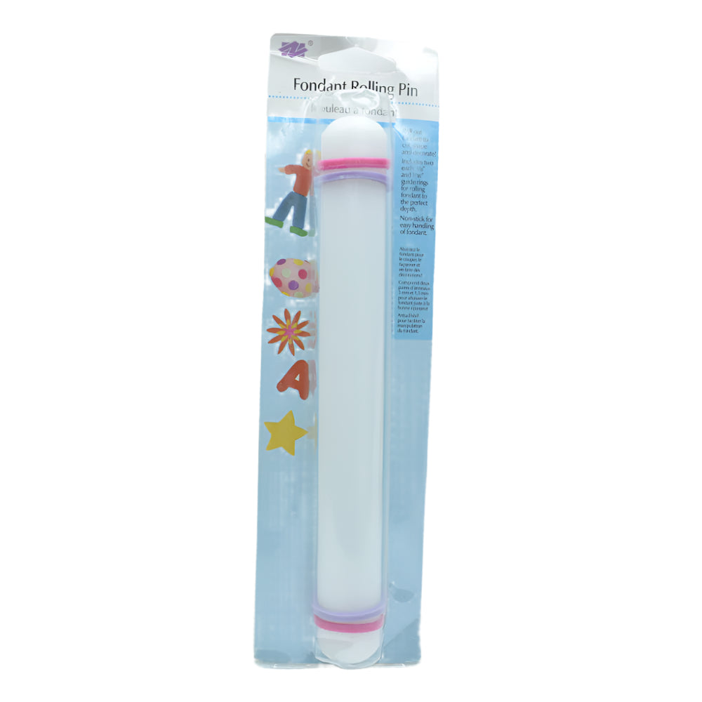 Small Rolling Pin displayed in it's packet on a white background for clear view