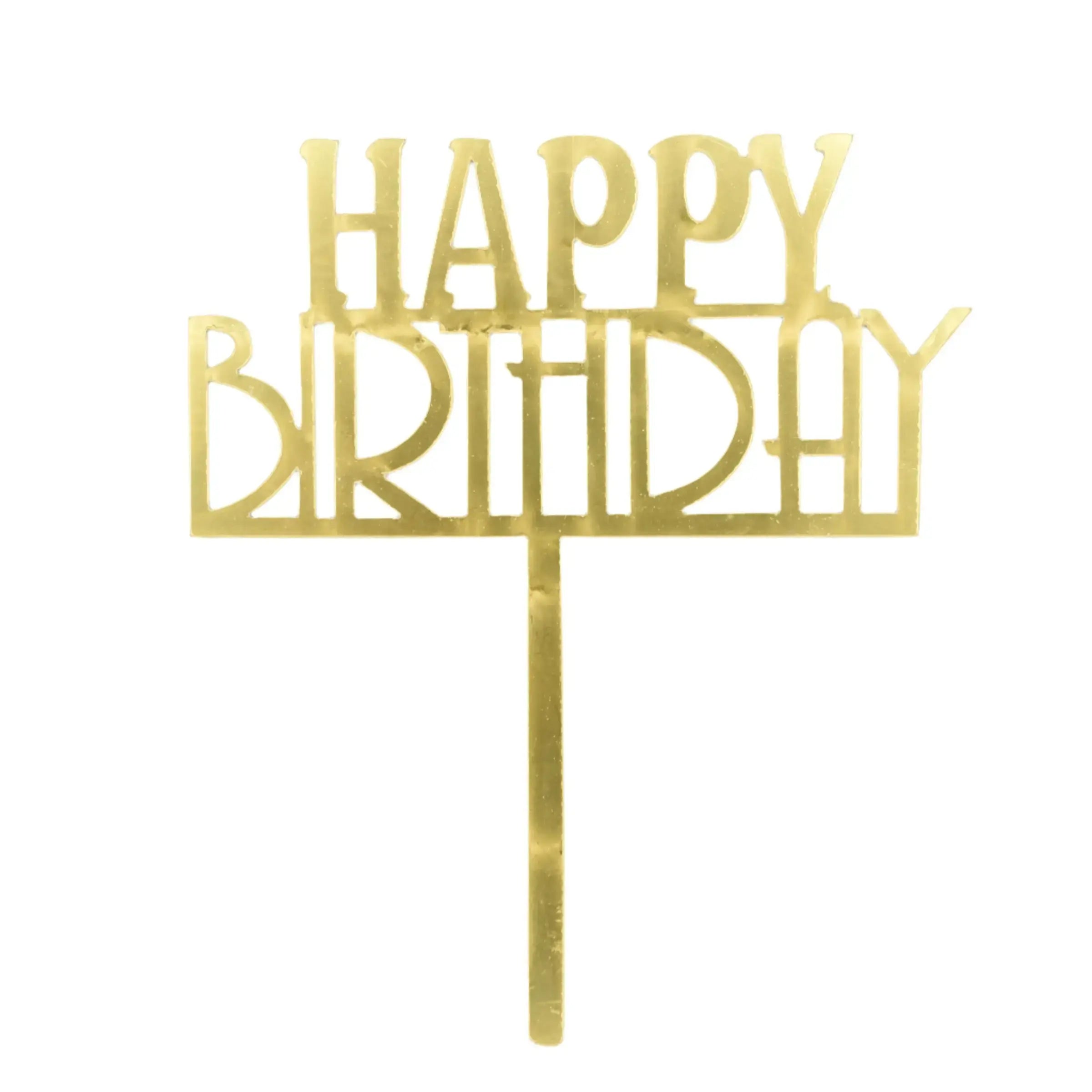 Golden Acrylic Happy Birthday Cake Topper (Design 17) TPR118