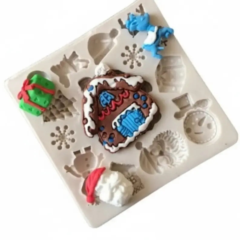 12-in-1 Christmas House, Gift, Snowman & Festive Elements Silicone Mold | FM162