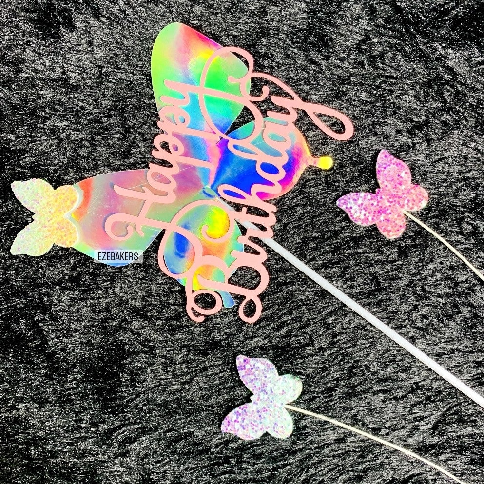 3 Piece Pink Happy Birthday Topper Butterfly TPR100