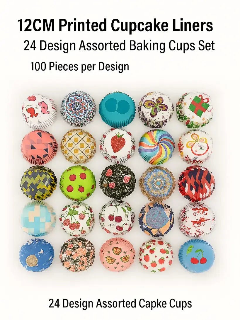 CL004 – 12CM Printed Cupcake Liners | 24 Design Assorted Baking Cups Set