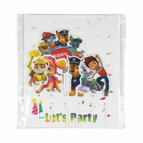 Paw Patrol-themed party invitations with cartoon characters on a white background