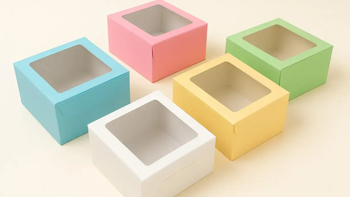 Colorful Square Window Bakery Boxes – Small & Big Sizes | 25 Pieces packet