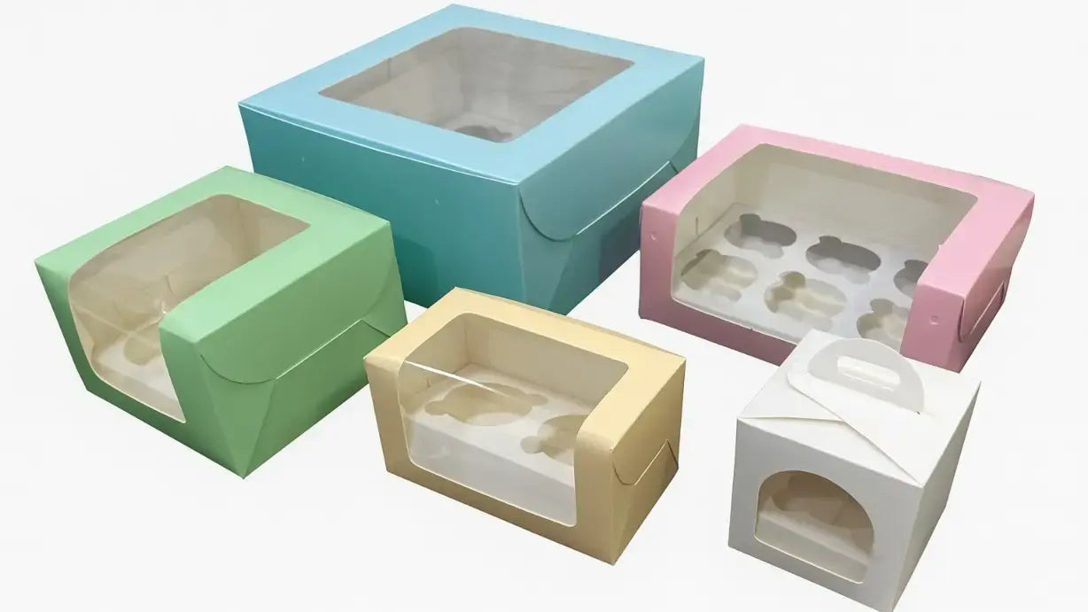 Window Bakery Box Set with Cavity Inserts – 5 Sizes | 50 Pieces packet