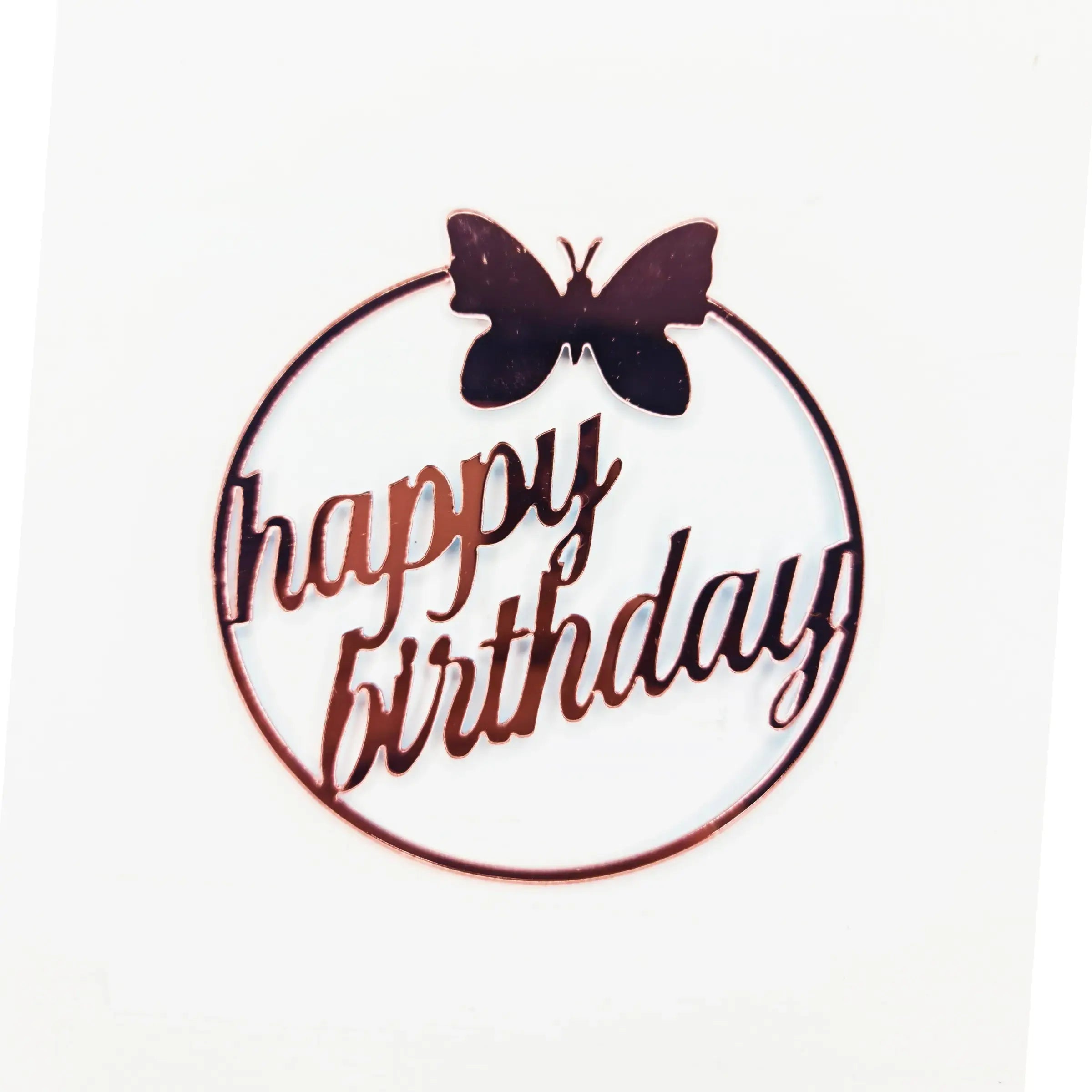 Golden Round Happy Birthday with Butterfly Cake Topper (100-piece pack)  TPR120