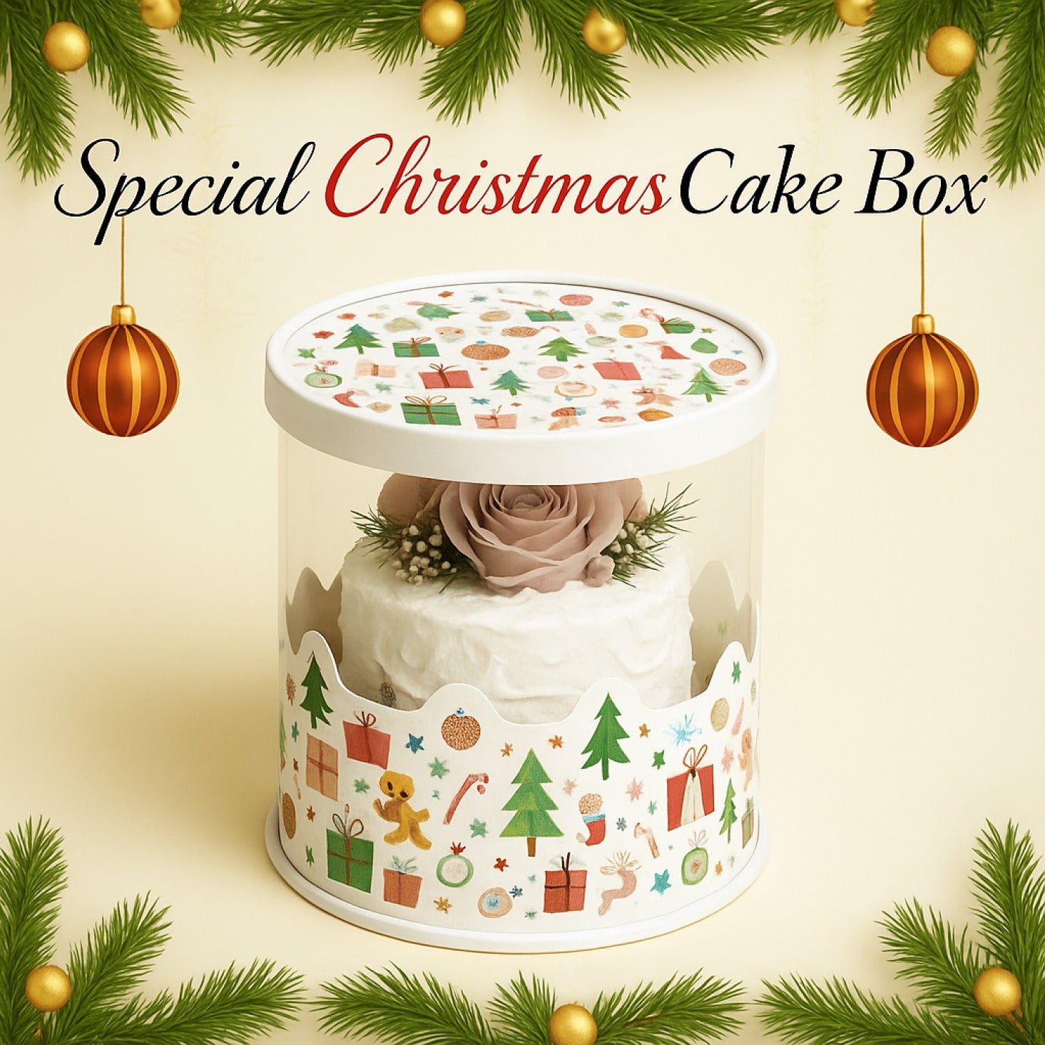 Festive Clear View Christmas Cake Box Round - Perfect for Holiday Cakes & Treats  (CB040)