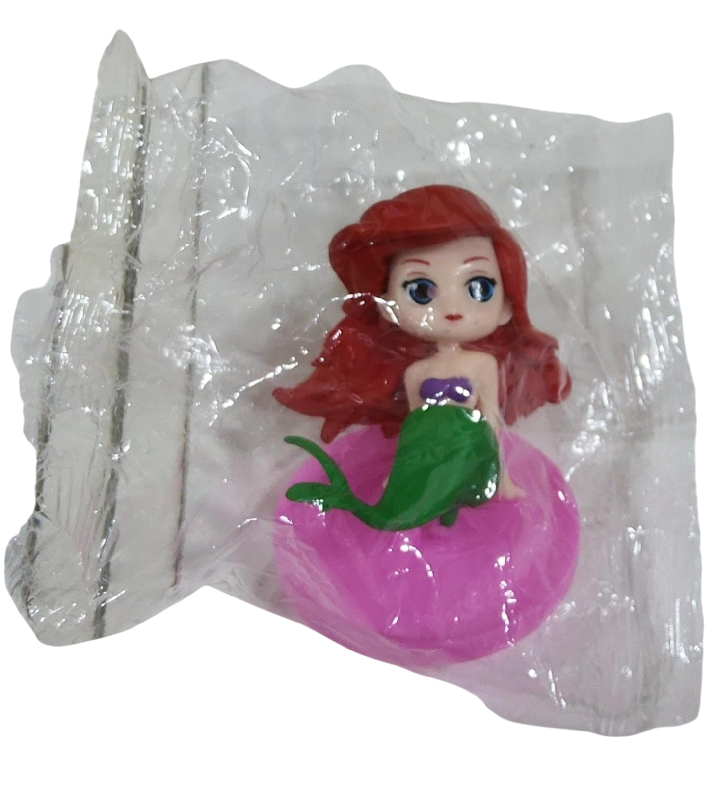 Mermaid figurine Toy figure of a princess in a clear transparent bag on a transparent background