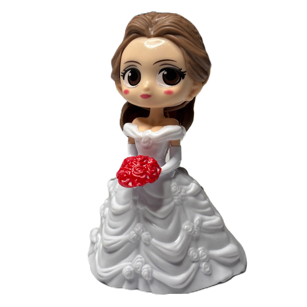 White Wedding Gown Doll Cake Toy Topper standing on white background for clear product view