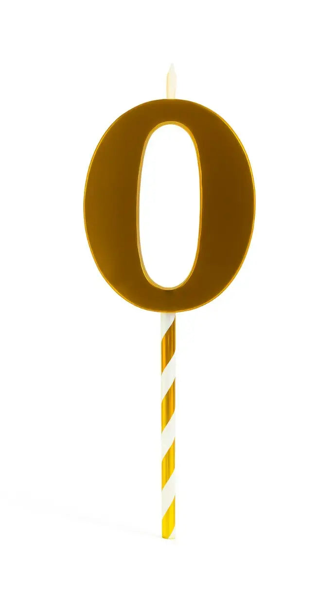Golden Number 0-8 Candle – Metallic Finish with Striped Stick CD019