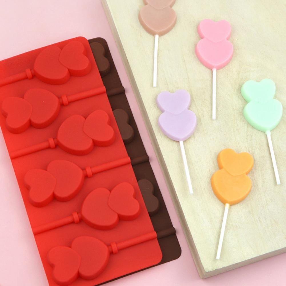 Lolipop Mould for Chocolate & Ice Cube 6 Cavity ,Heart Design with 6 Lollipop S  CM080