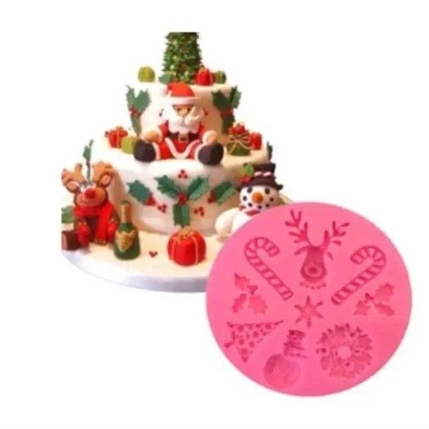 7-in-1 Christmas Reindeer, Candy Cane, Wreath & Holly Silicone Mold | FM165