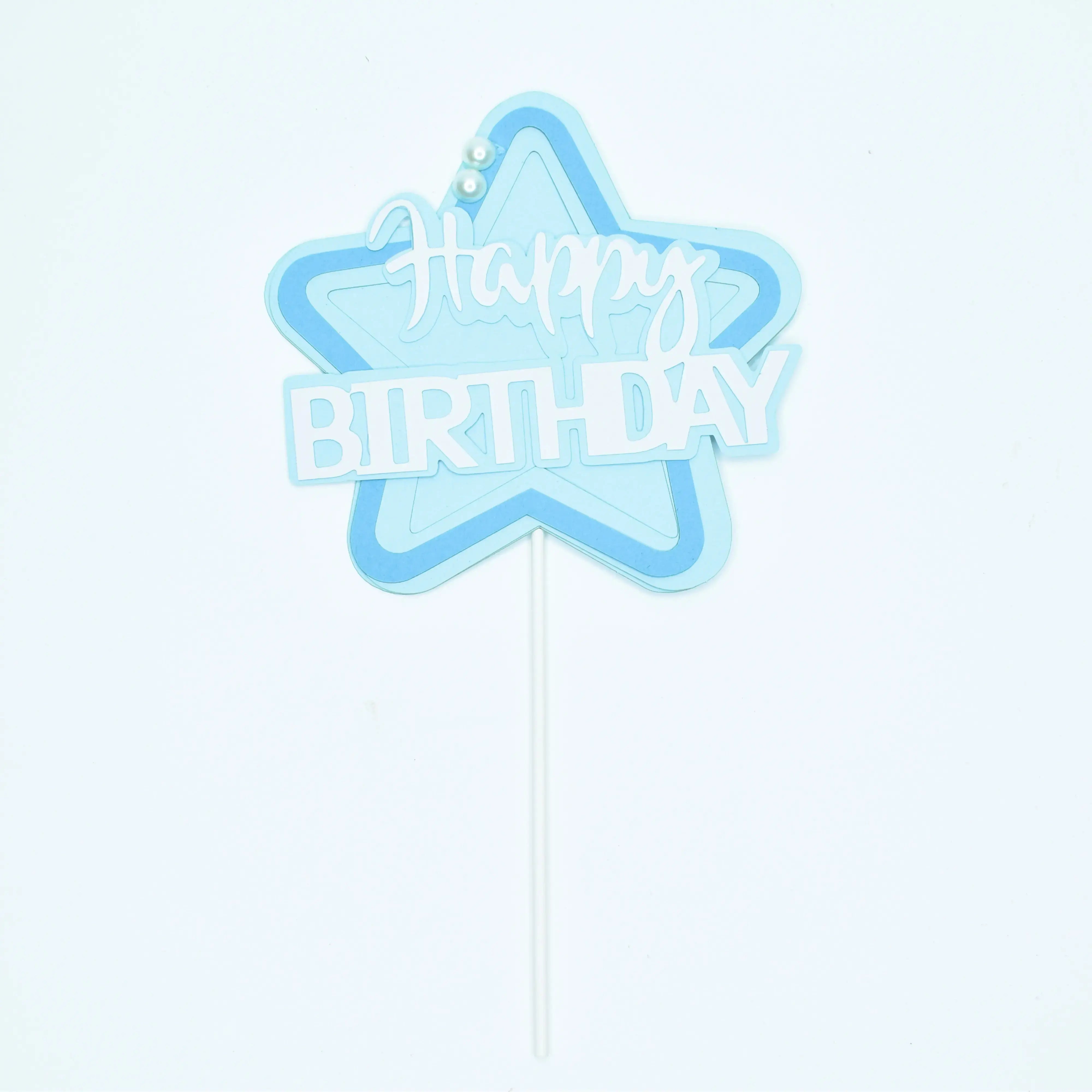 Star Shaped Happy Birthday Cake Topper with Pearls  TPR161