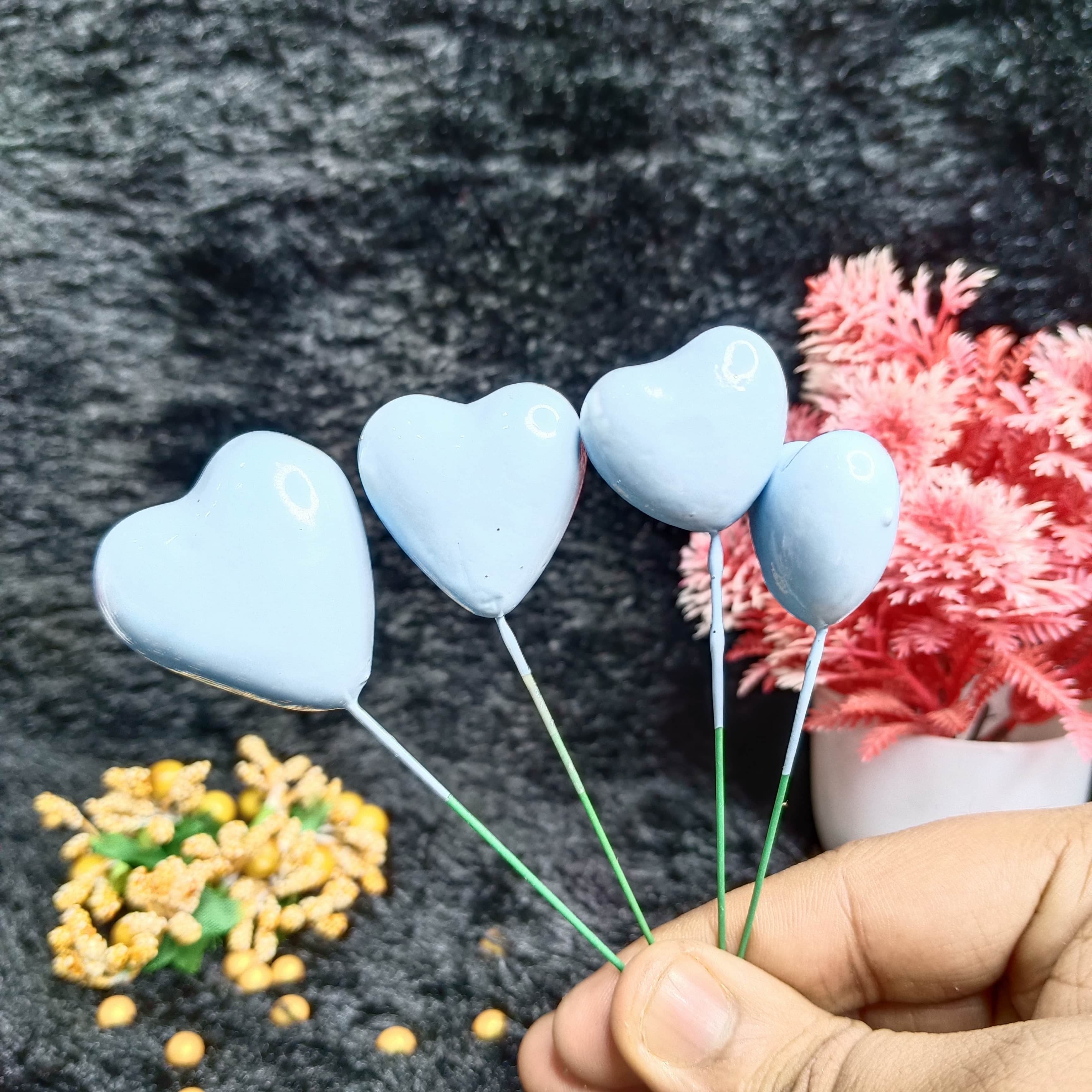 Blue Faux Heart Toppers for Cake Decoration 12 Pcs TPR158