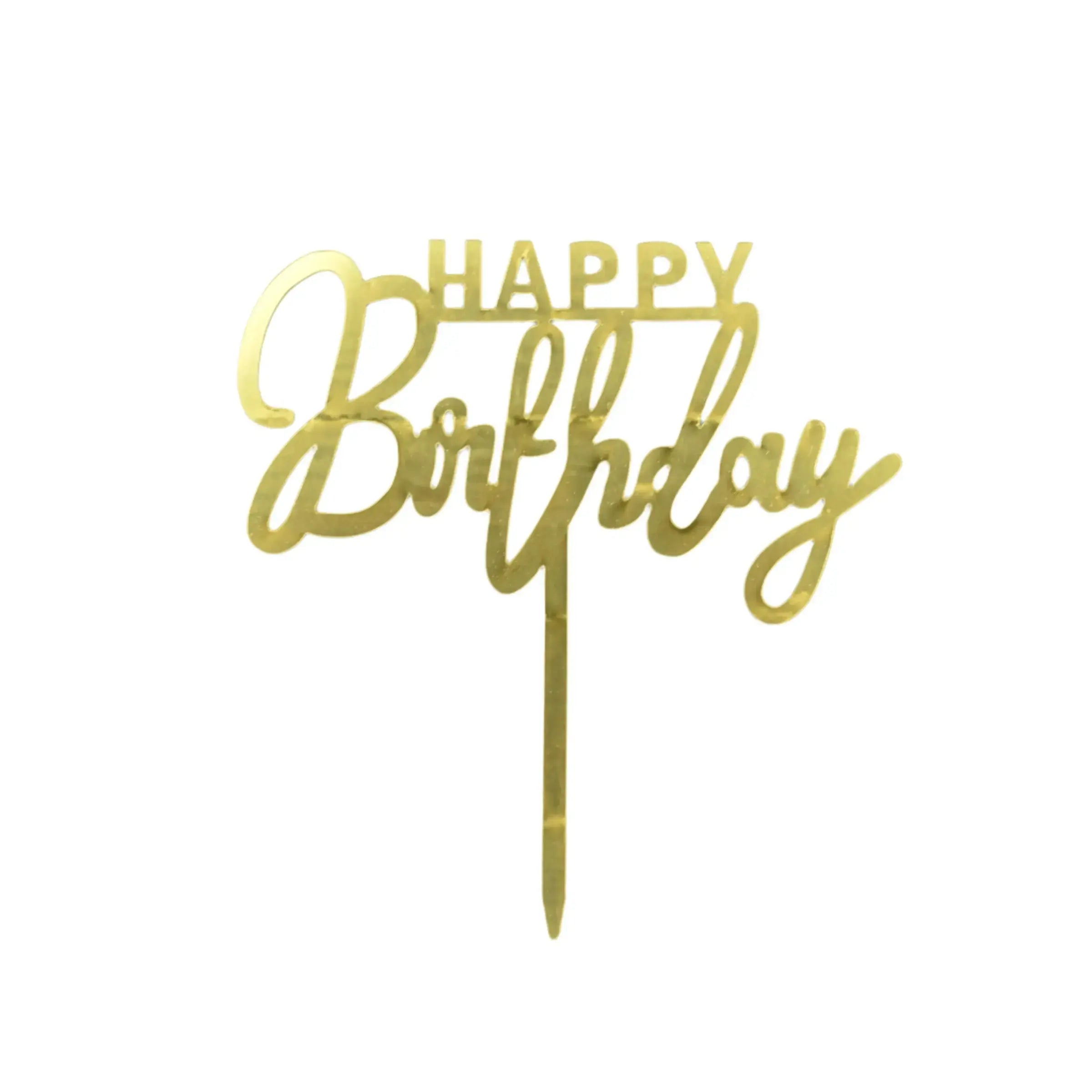 Golden Acrylic Happy Birthday Cake Topper (Design 17) TPR118
