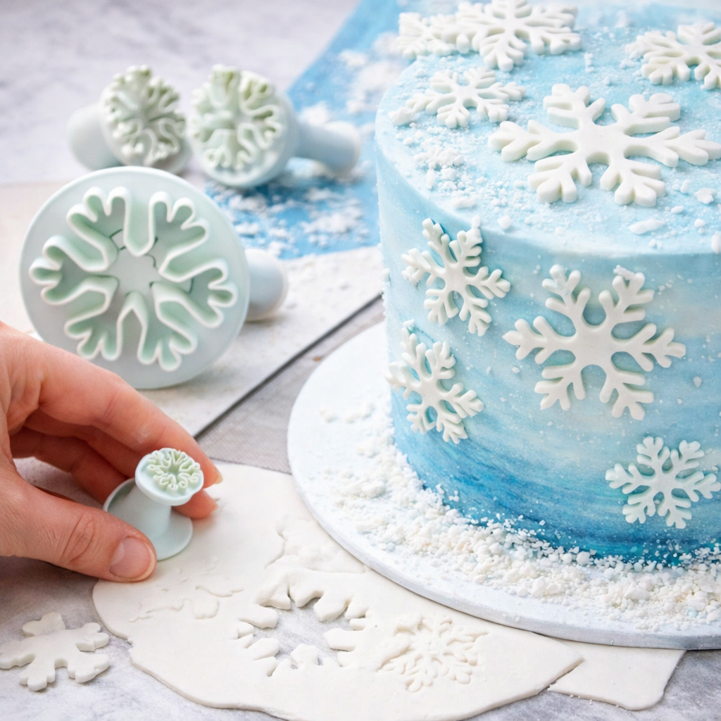 3-in-1 Snowflake Plunger Fondant & Cookie Cutter – Winter Baking Tool | CT145