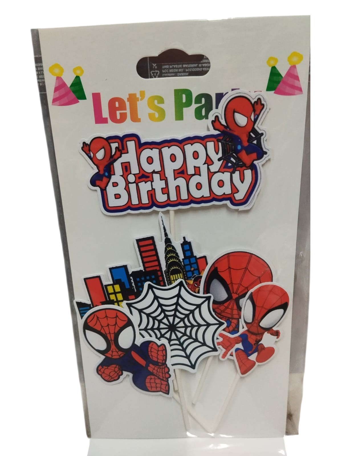 Spider-Man themed birthday card with colorful graphics on a white background