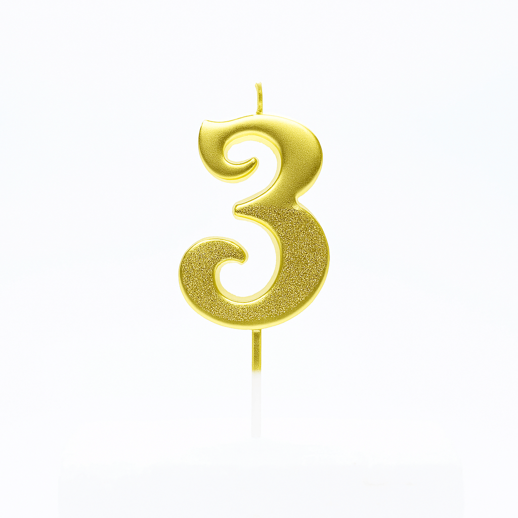 Golden Number Birthday Cake Candles – Elegant Metallic Party Cake Topper | CD003