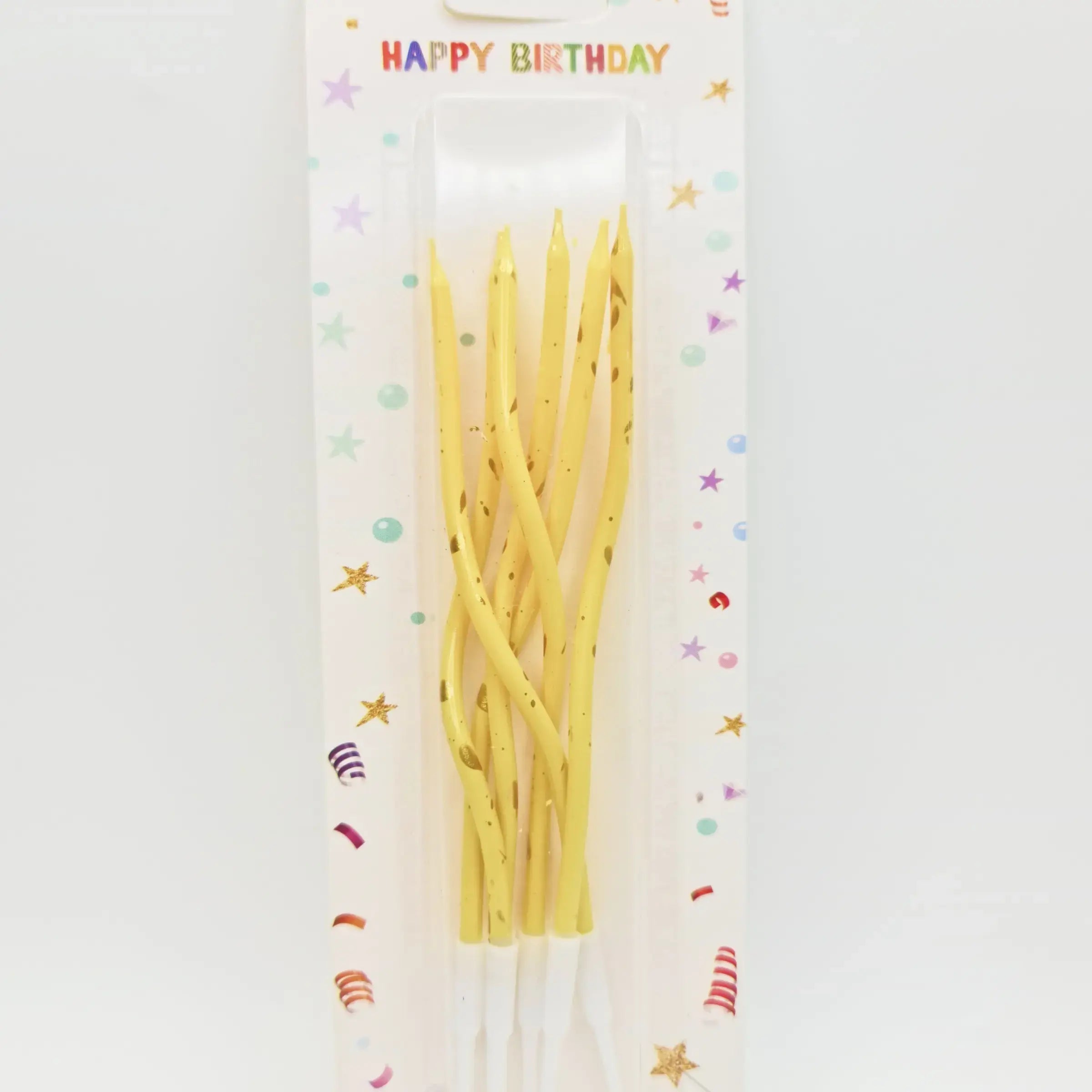 Yellow Twisted Birthday Cake Candles with Golden Sprinkles – Party Cake Topper | CD012