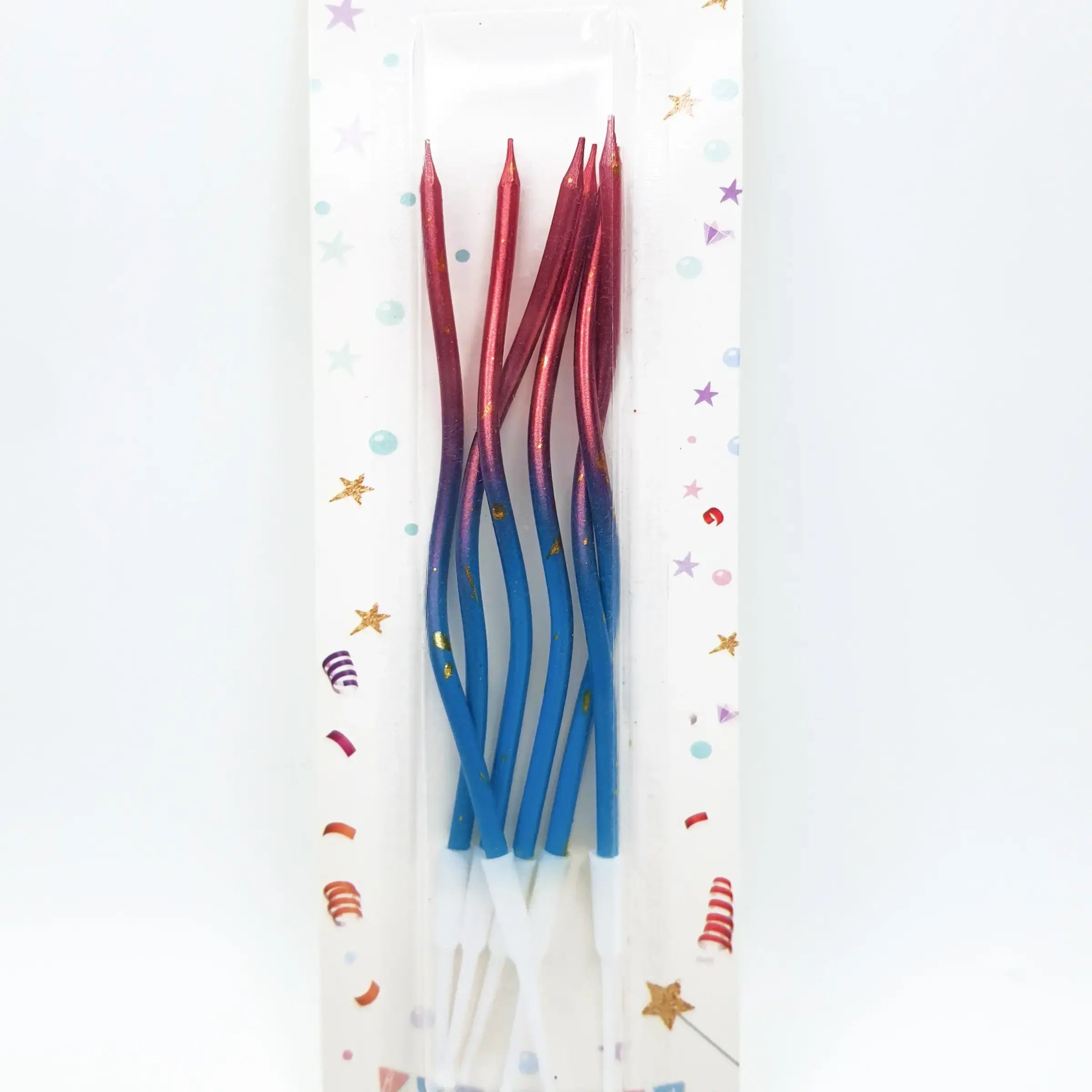 Blue & Red Birthday Cake Candles with Golden Sprinkles – Party Cake Topper | CD016