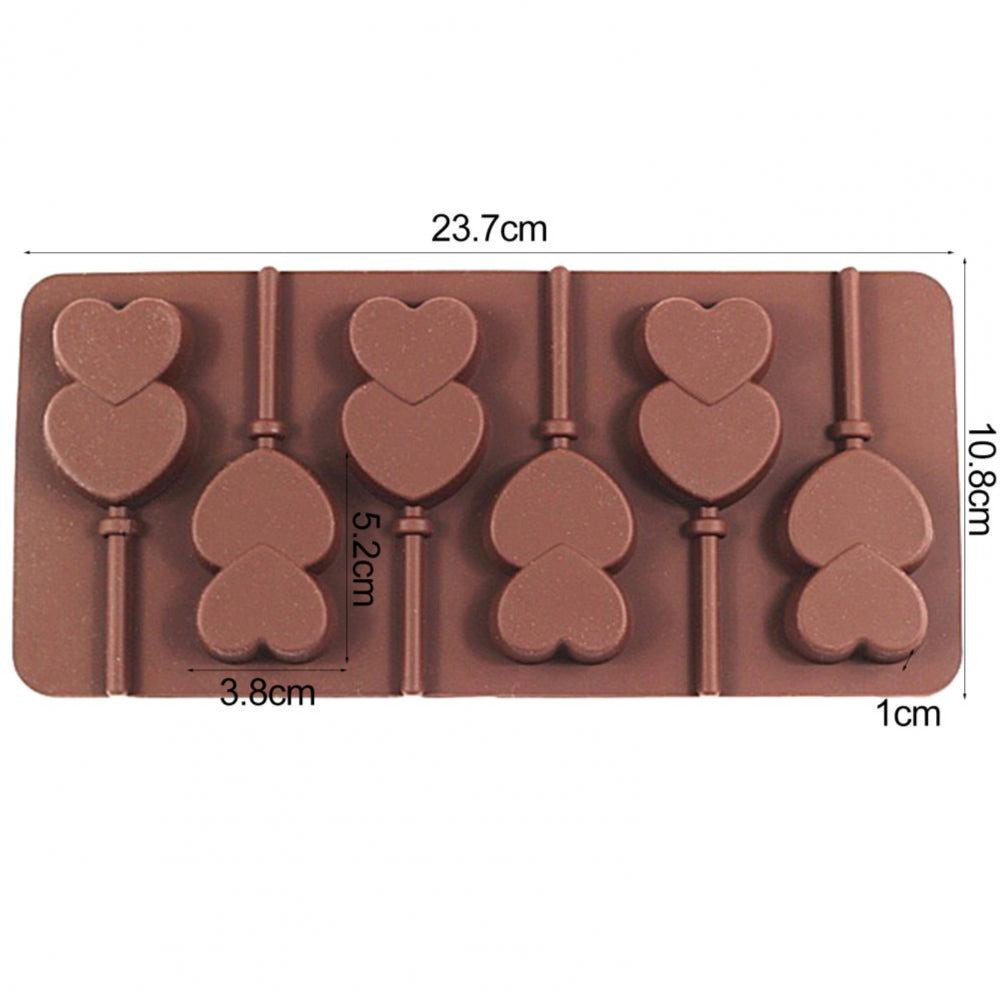 Lolipop Mould for Chocolate & Ice Cube 6 Cavity ,Heart Design with 6 Lollipop S  CM080