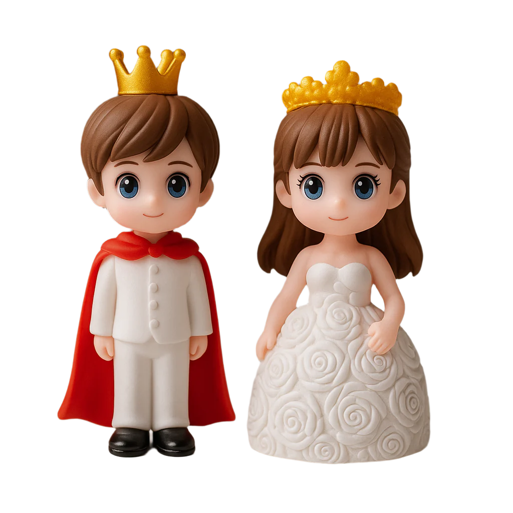 Toy topper of a prince and princess on a white background