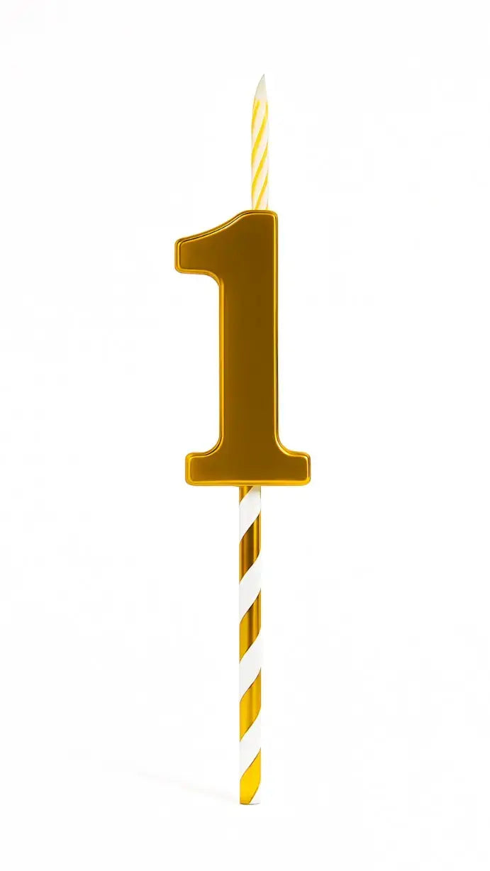 Golden Number 0-8 Candle – Metallic Finish with Striped Stick CD019