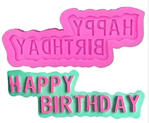 Pink and green 'Happy Birthday' text cutouts on a white background