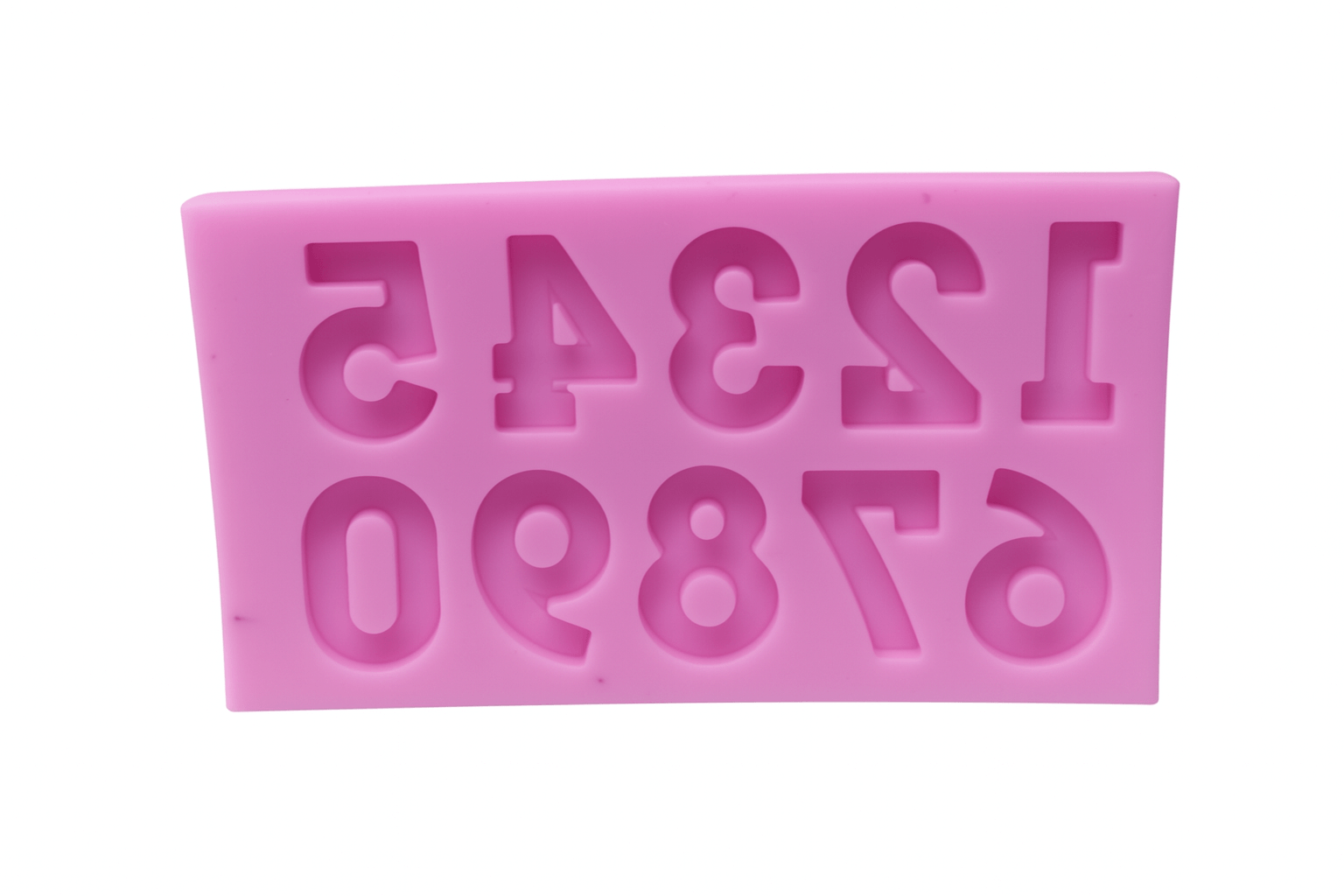 Pink silicone mold with numbers on a white background