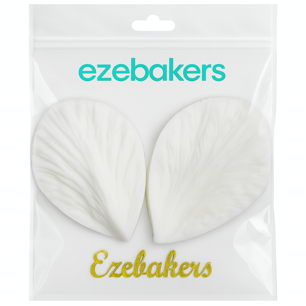 Packaged silicone fondant mold with 'ezebakers' branding on a white background