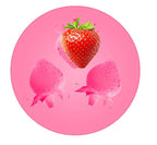 Pink strawberry silicone mold with a close-up of strawberries on a white background