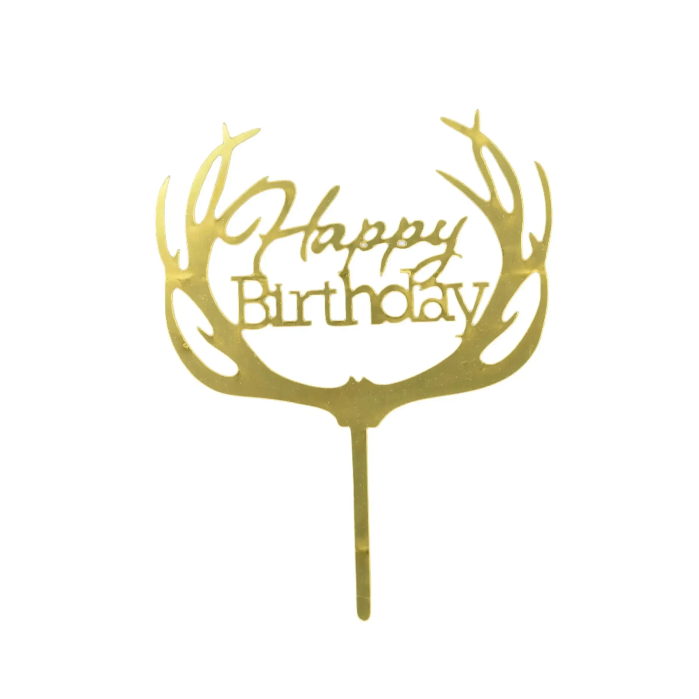 Golden Acrylic Happy Birthday Cake Topper (Design 17) TPR118
