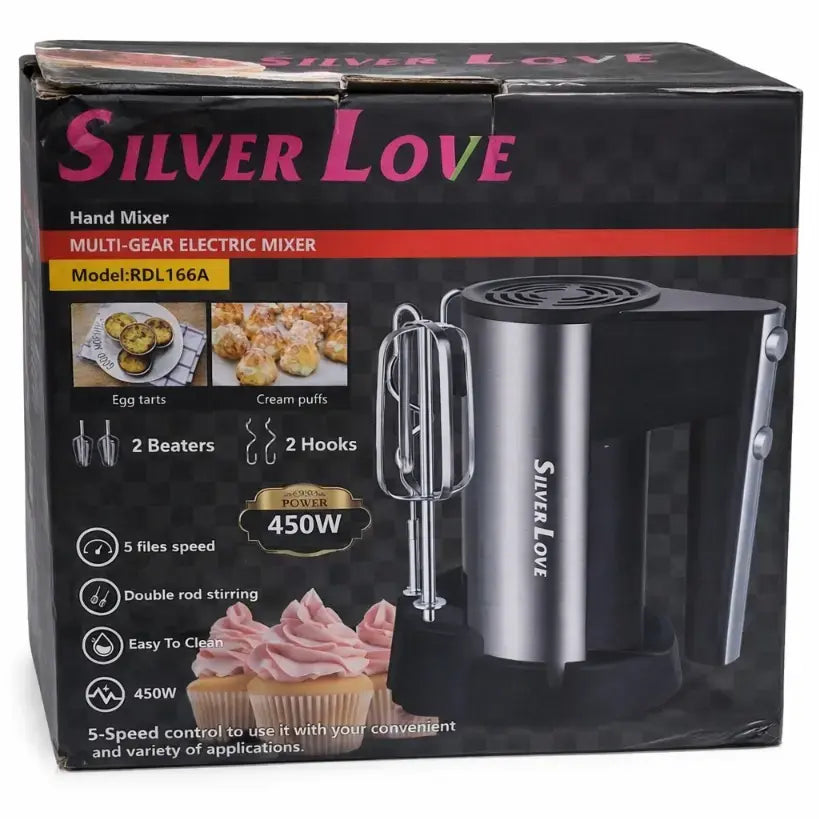 Silver Love Hand Mixer – 450W 5-Speed Electric Mixer | RDL166A